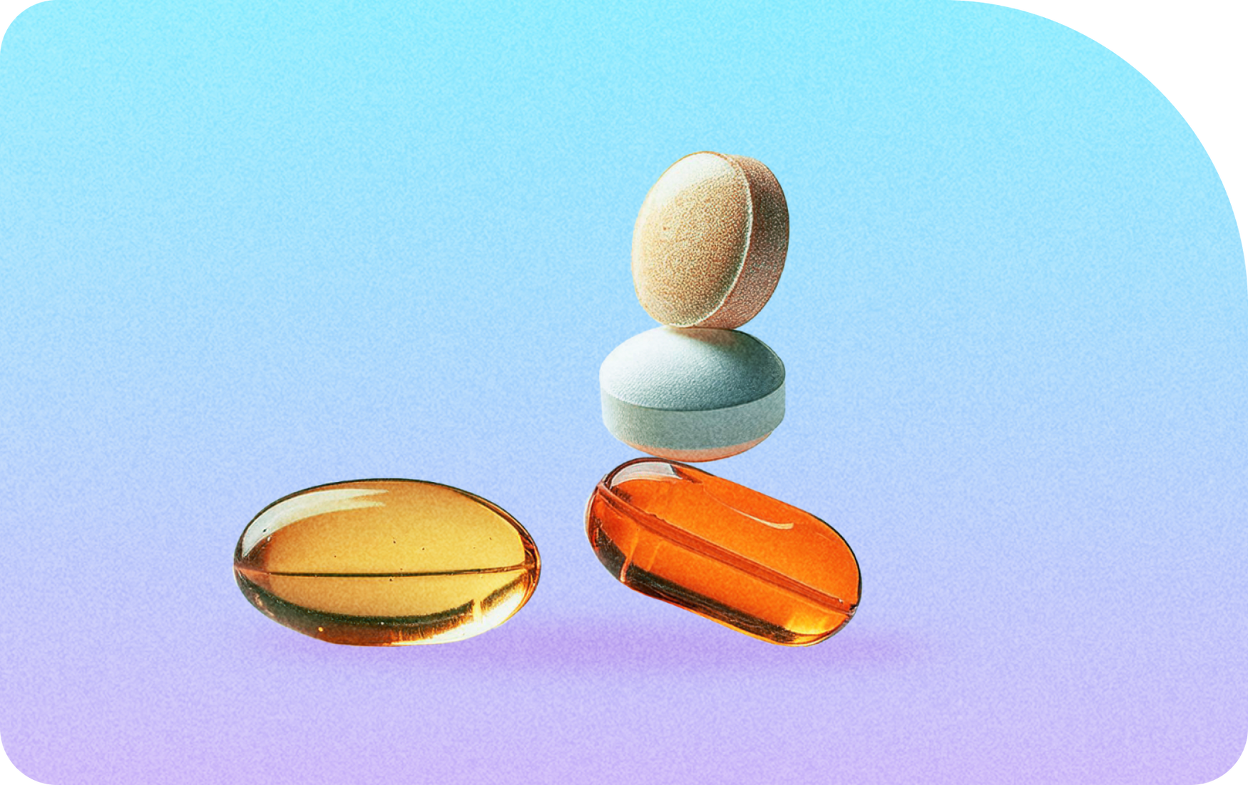 Various vitamin capsules and tablets